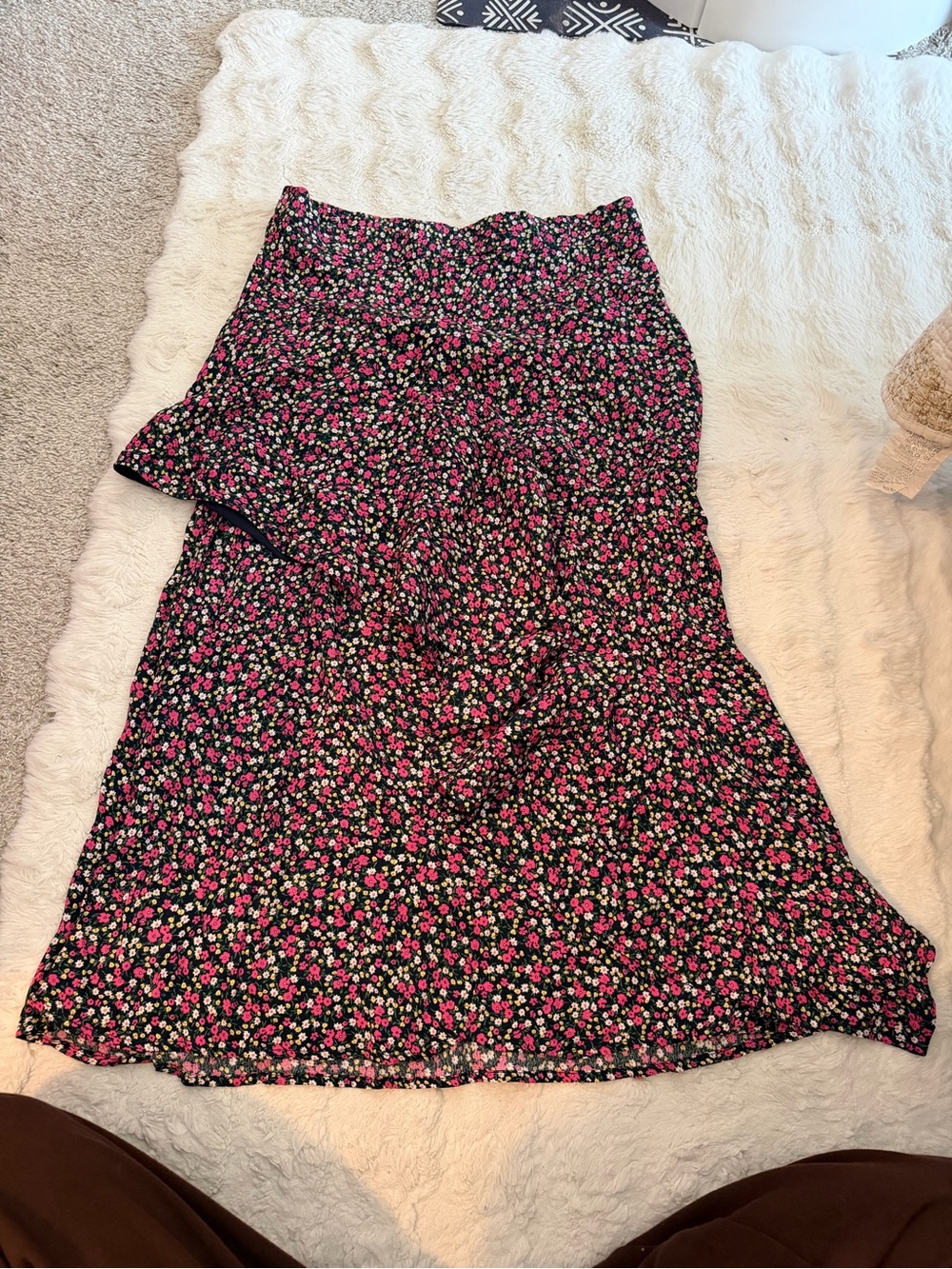 Rachel Zoe Black Maxi Skirt with Pink & Green Floral Print